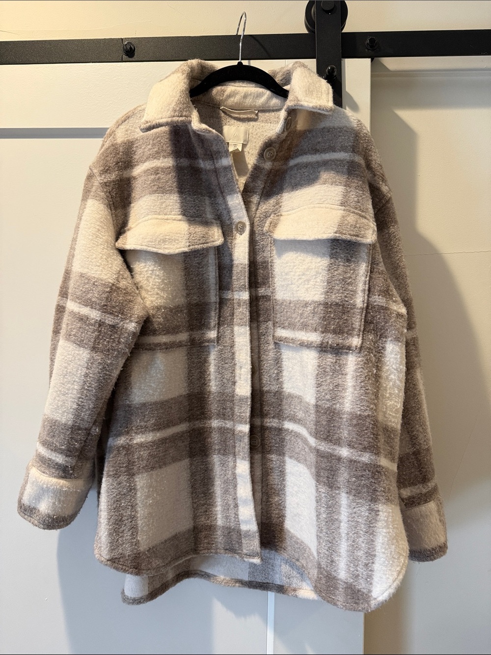 H&M Cream and Brown Plaid Shacket